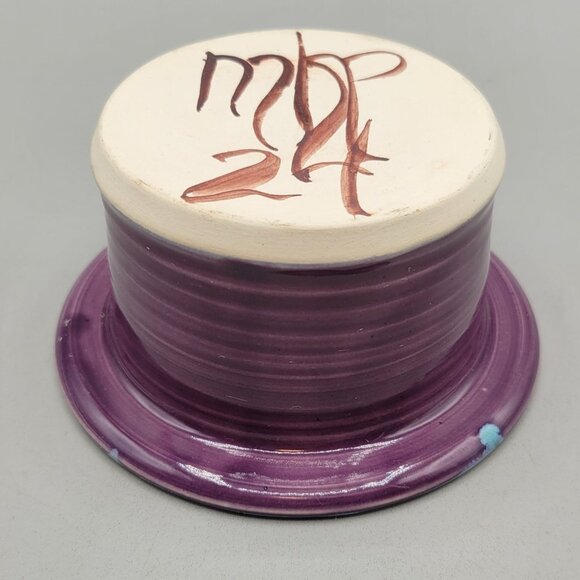 Mountain Kiln Pottery Purple & Blue Hand Thrown Vessel Candleholder Signed - Picture 6 of 7